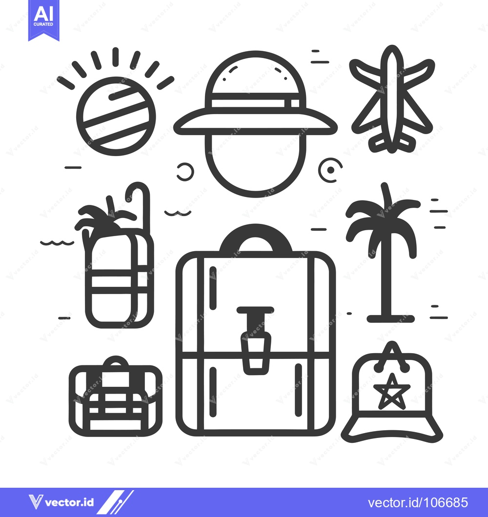 Premium Vector of Travel Essentials Line Art Icon Set