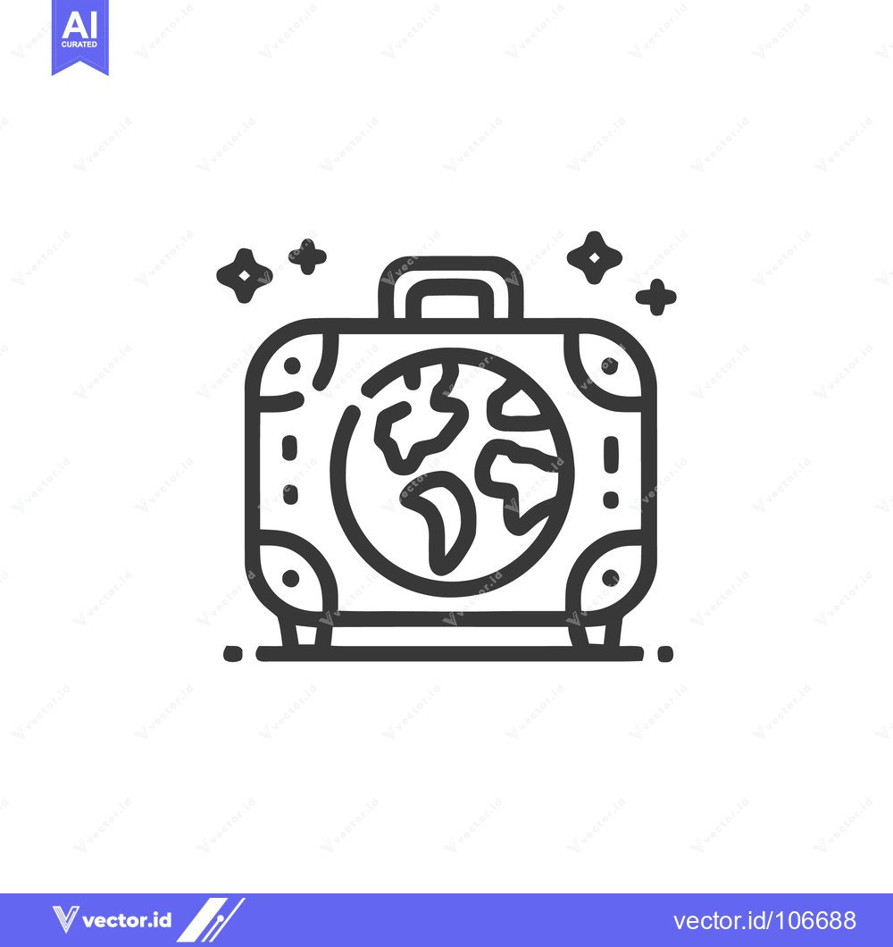 Premium Vector dari Global Adventure: Suitcase with Earth Icon and Sparkles, Line Art