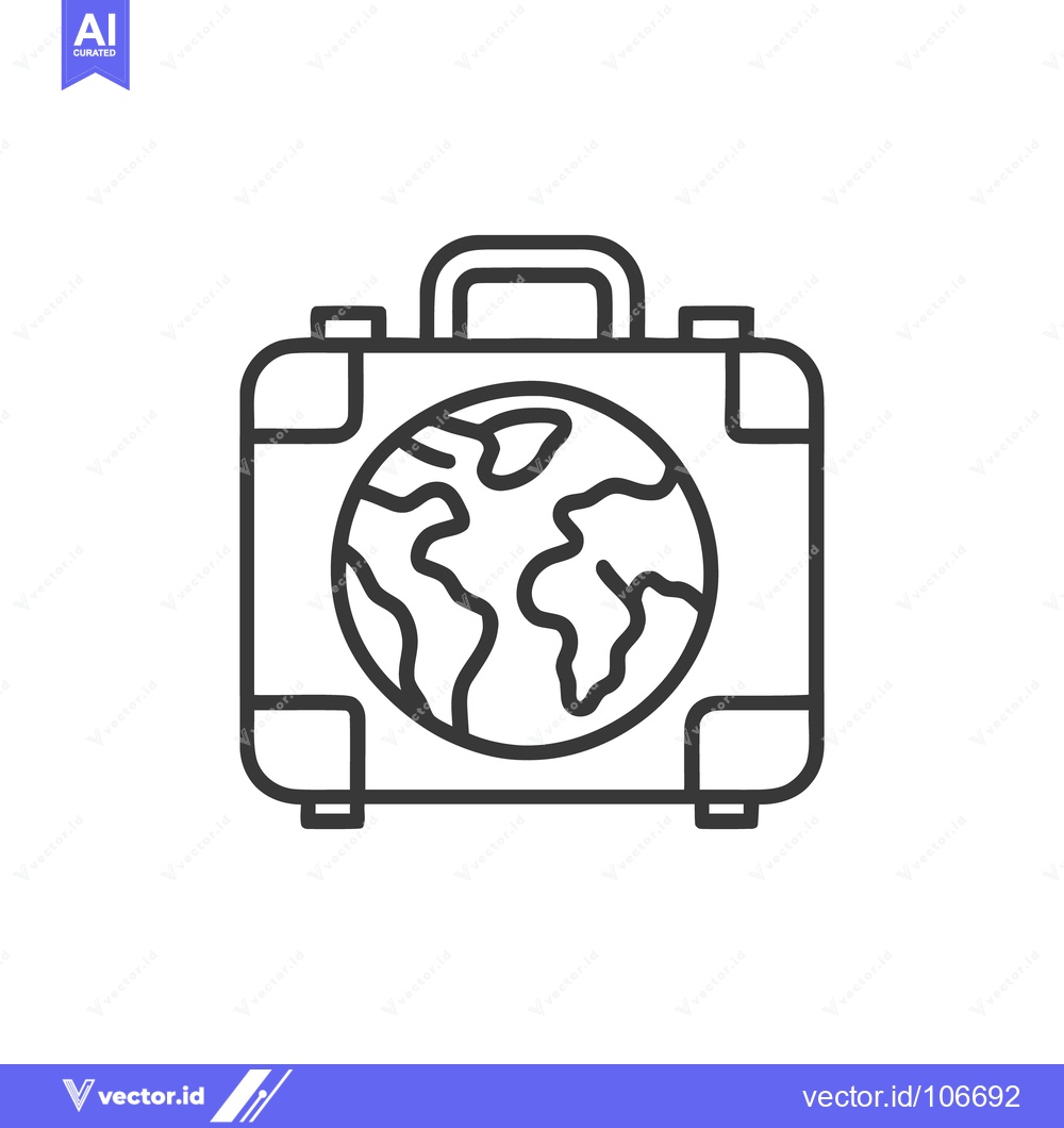 Premium Vector dari Global Travel Icon: Suitcase with Earth Symbol, Minimalist Design