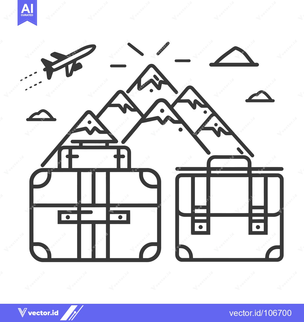 Premium Vector of Travel Luggage with Airplane and Mountains Illustration
