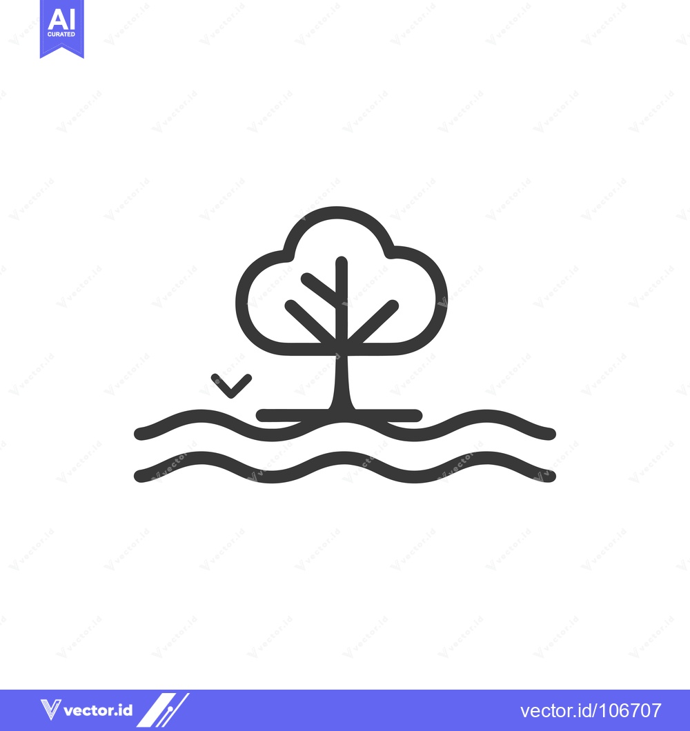 Premium Vector dari Tree with Roots Extending Below Water Surface