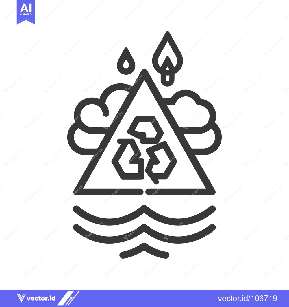 Premium Vector dari Triangle Warning Sign with Recycle Symbol, Water, and Clouds
