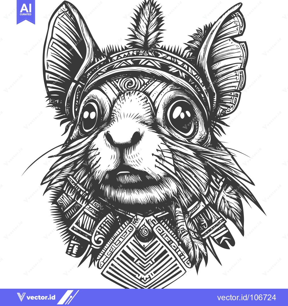 Premium Vector dari Tribal-Adorned Animal Portrait with Large Ears and Large Eyes