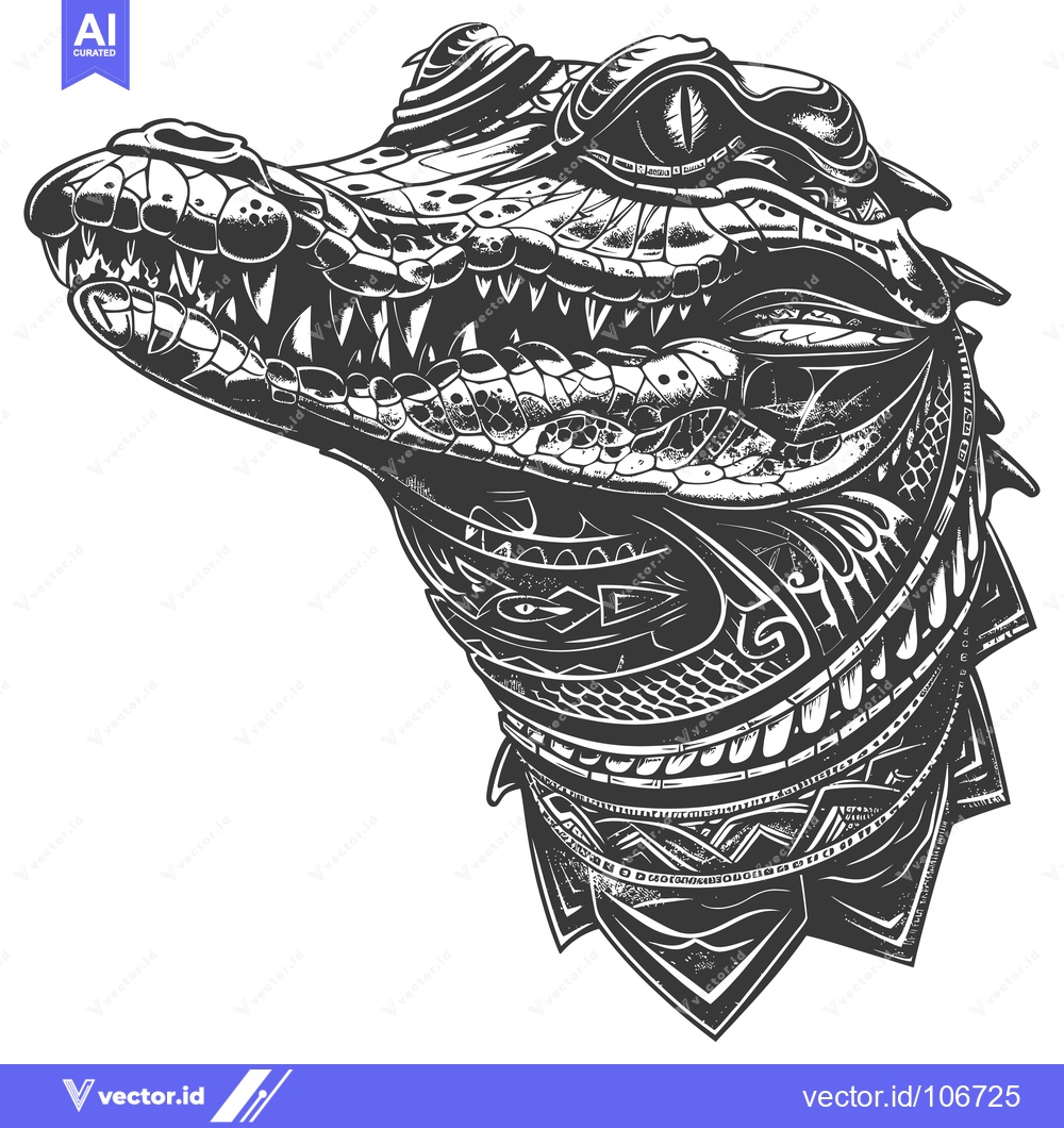 Premium Vector of Detailed Ornamental Alligator Head Illustration