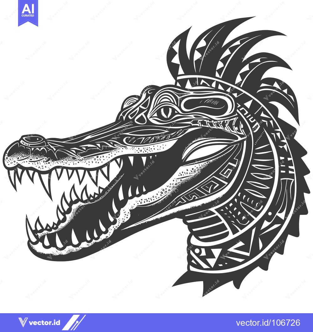 Premium Vector of Stylized Black and White Alligator Head with Geometric Patterns