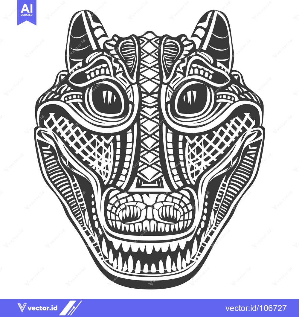 Premium Vector dari Ornate Black and White Detailed Crocodile Head Design
