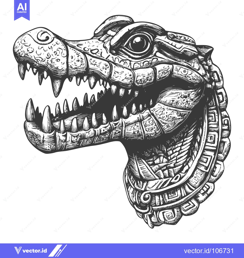 Premium Vector of Detailed Hand-Drawn Illustration of an Alligator Head with Mayan-Inspi
