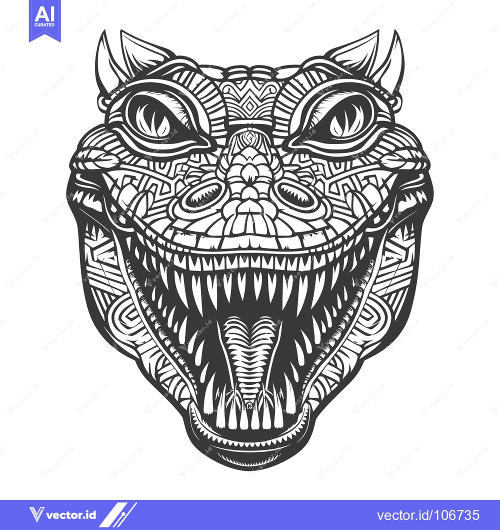 Premium Vector dari A Detailed Black and White Illustration of a Dragon's Head with an Ope