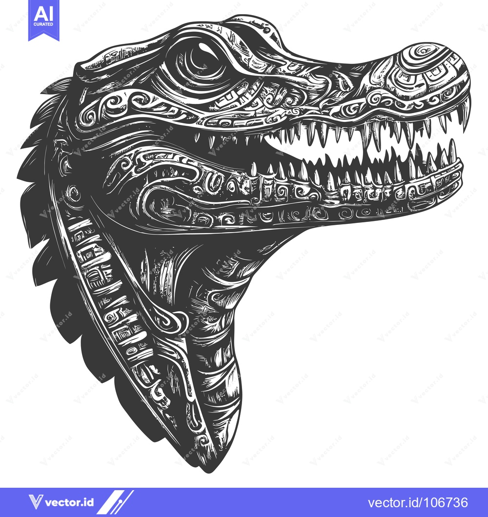 Premium Vector dari Detailed black and white illustration of a crocodile head with intrica