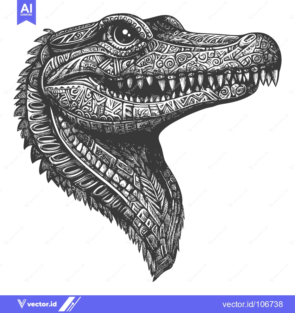 Premium Vector of Detailed Black and White Illustration of a Dinosaur's Head with Intric