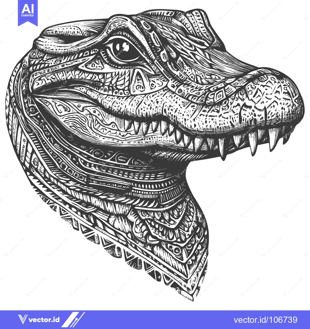 Premium Vector dari Detailed Black and White Illustration of an Alligator Head