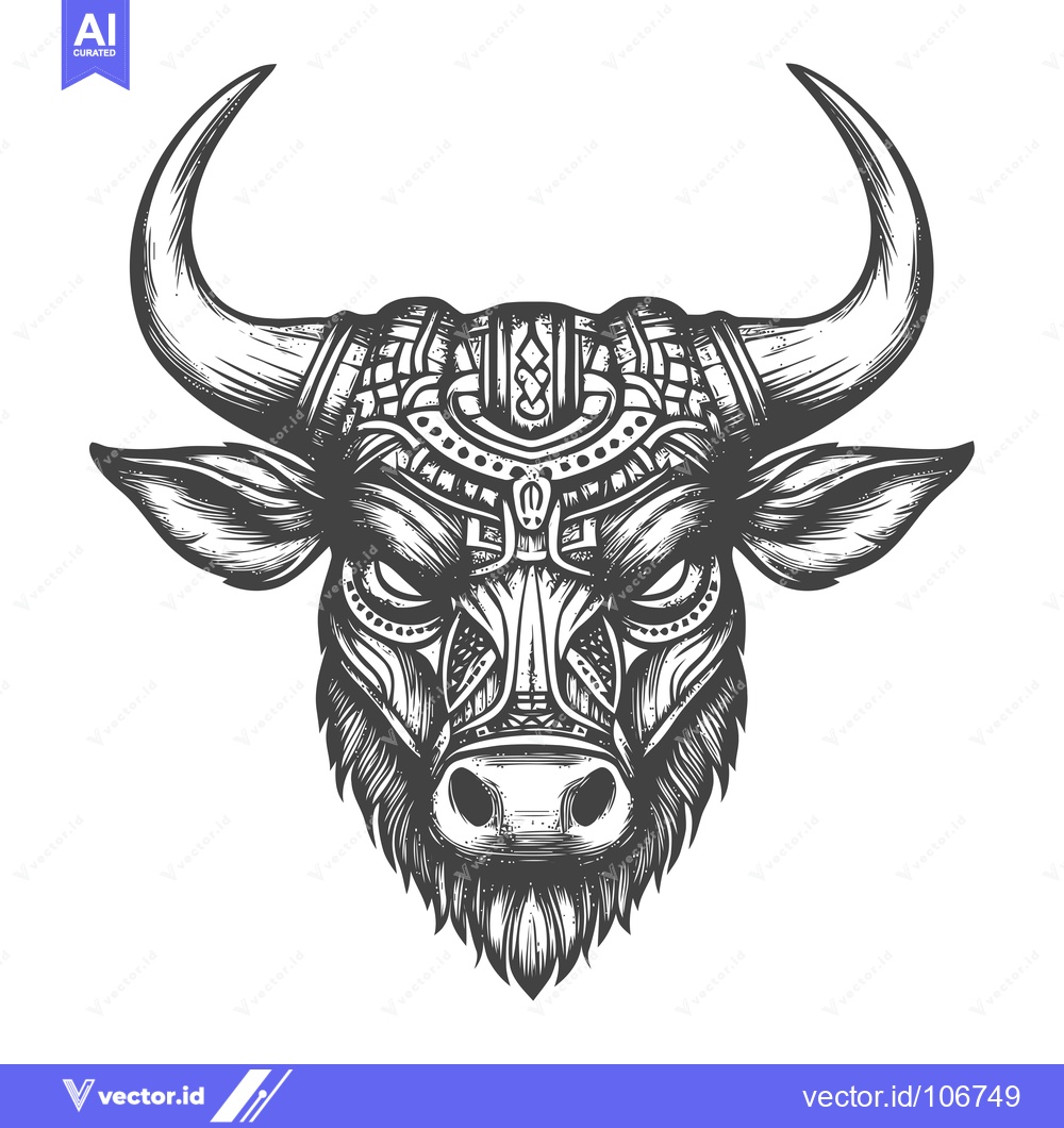 Premium Vector of Ornamental Bull Head with Intricate Design