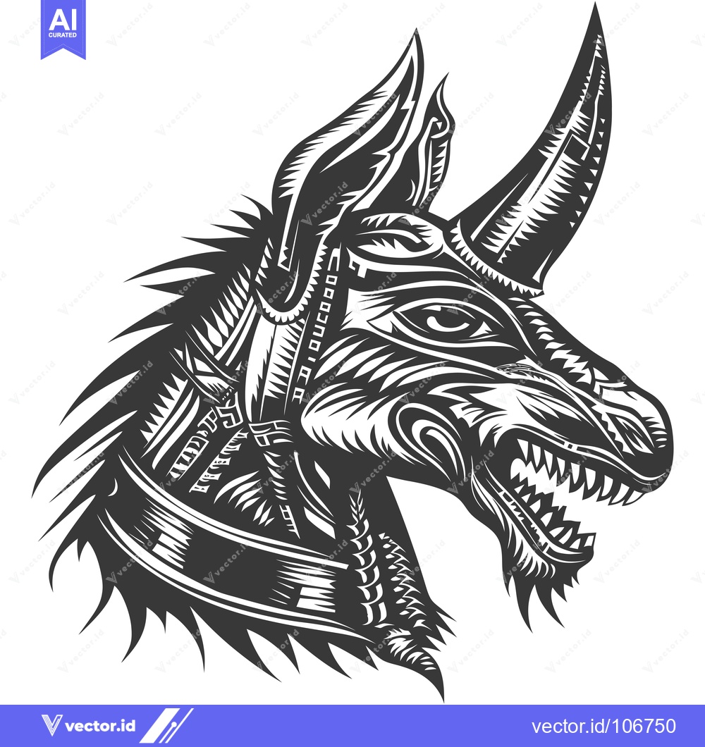 Premium Vector dari Stylized Black and White Illustration of a Mythical Creature with a Ho