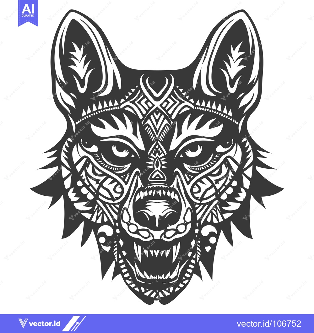 Premium Vector dari Black and White Detailed Geometric Wolf Head Illustration