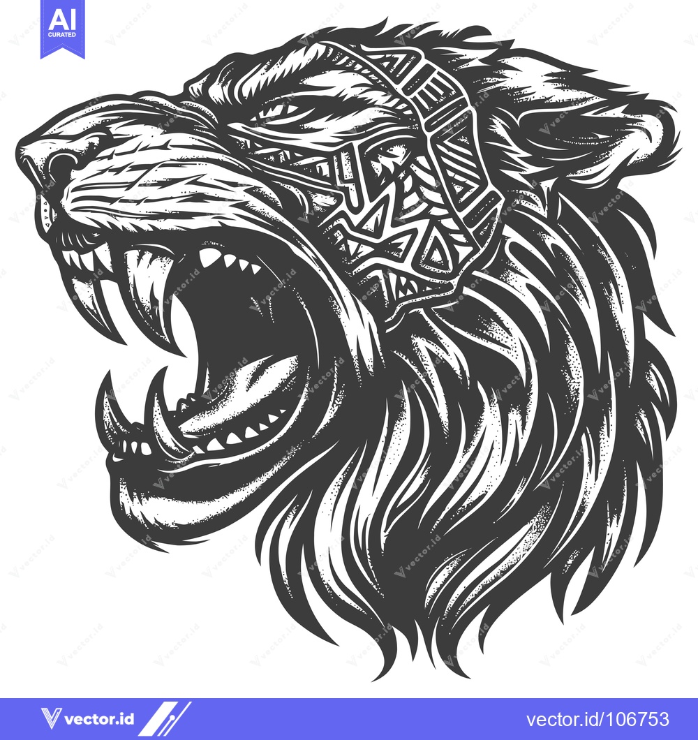 Premium Vector of Aggressive Black and White Illustration of a Growling Wolf Head