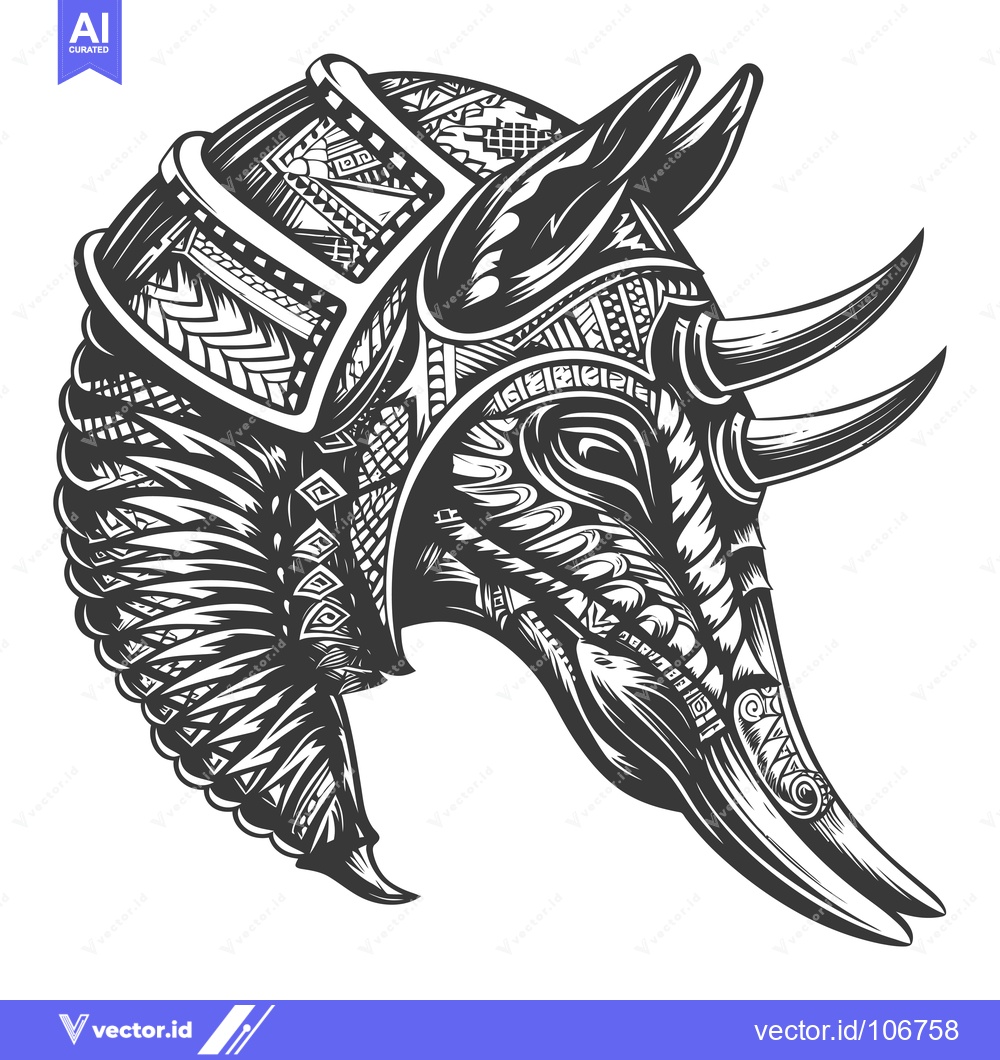 Premium Vector dari Intricate Patterned Rhino Head in Monochrome Illustration
