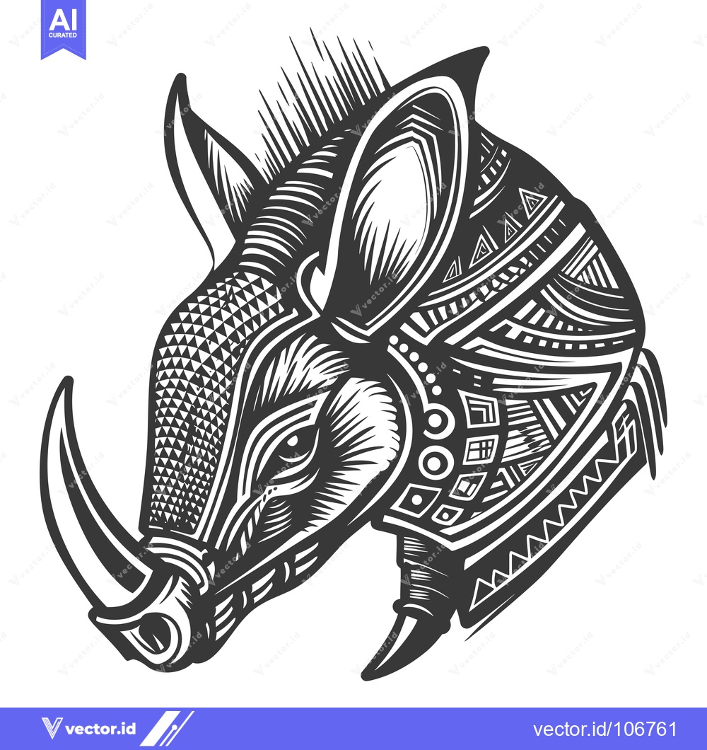 Premium Vector dari Stylized Black and White Illustration of a Wild Boar Head