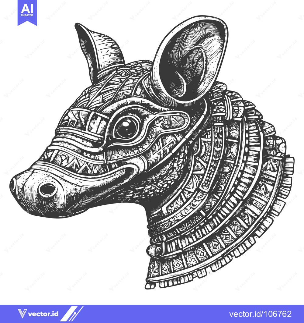 Premium Vector of Ornate Detailed Black and White Illustration of an Animal Head