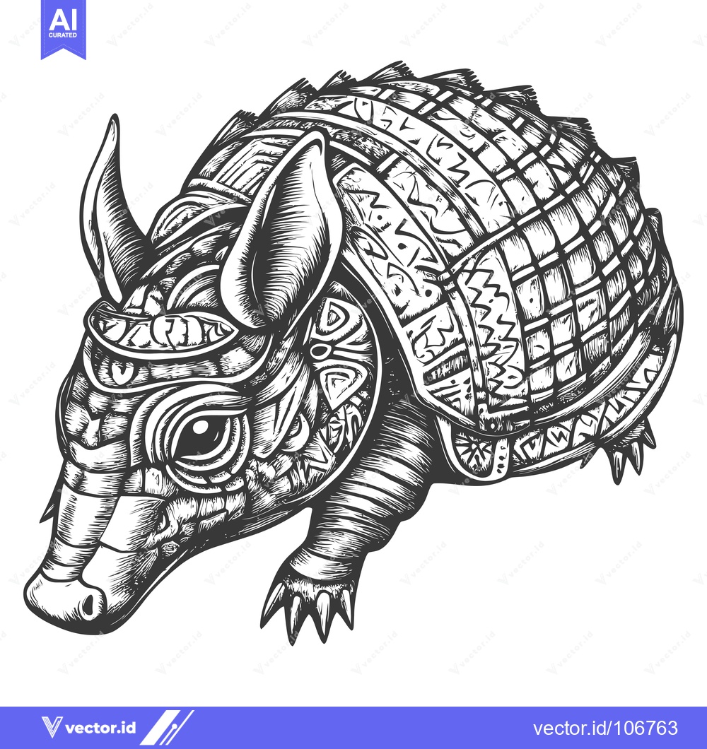 Premium Vector of Detailed Black and White Drawing of an Armadillo