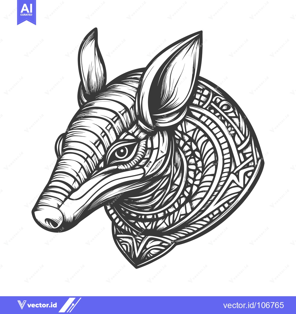 Premium Vector of Ornate Black and White Drawing of an Armadillo Head