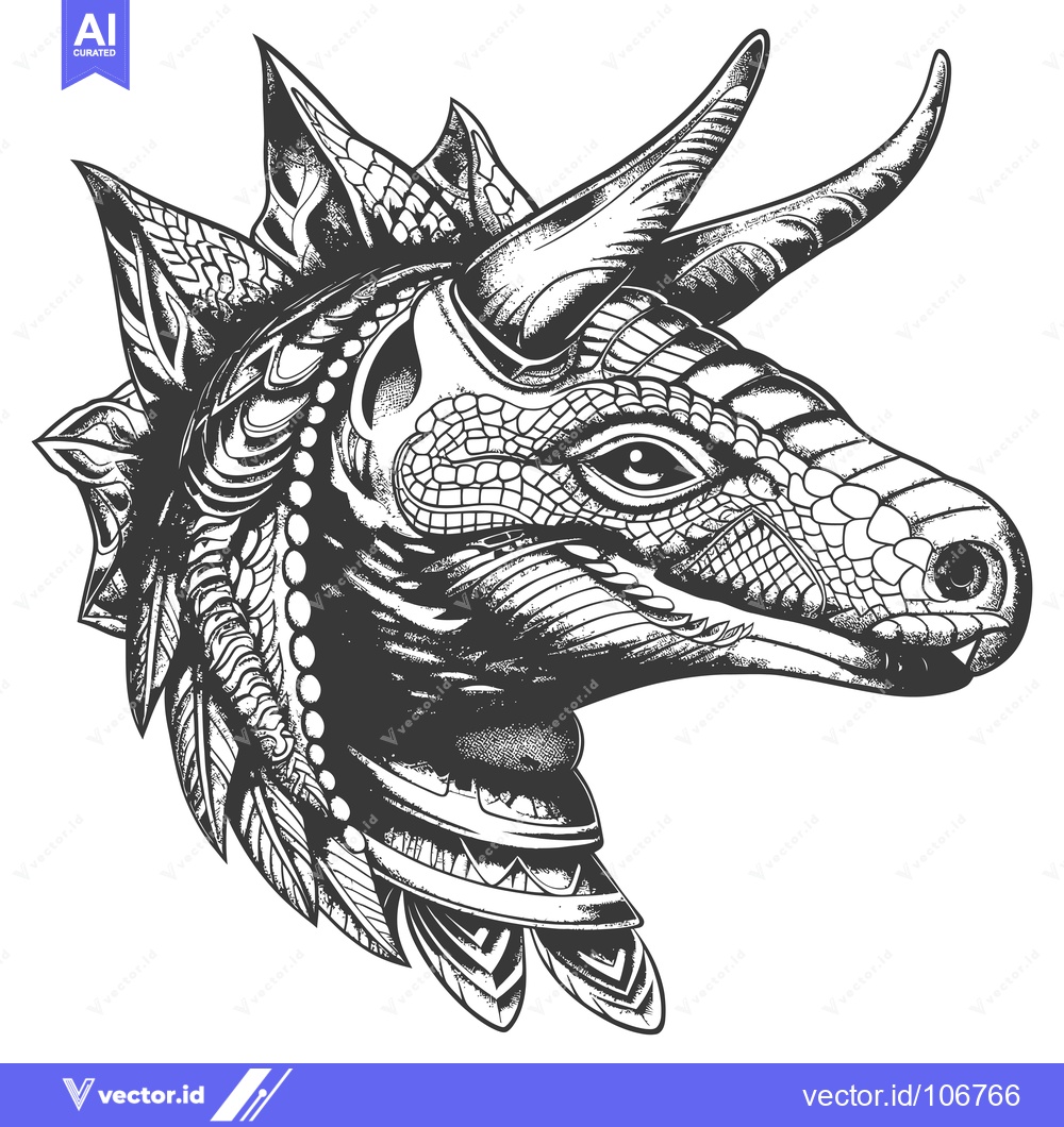 Premium Vector of Ornate Dragon-Like Creature with Horn and Scaly Skin