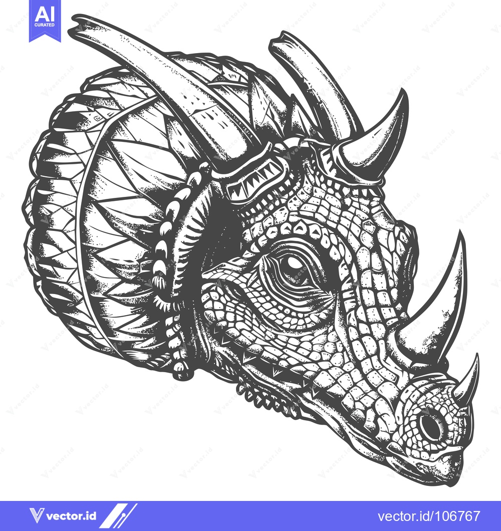 Premium Vector dari Detailed Illustration of a Triceratops Head with Intricate Patterns