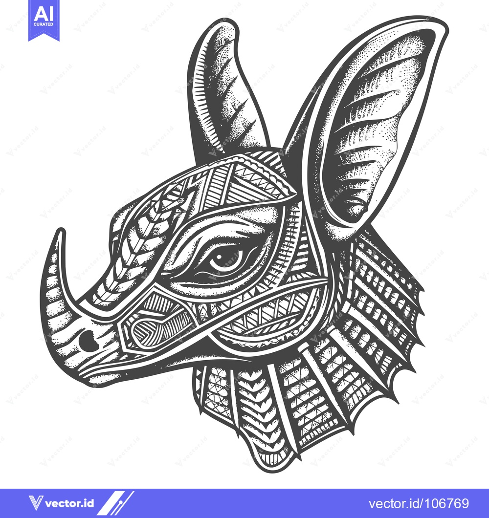 Premium Vector dari Detailed Line Art Illustration of a Mythical Creature with Rhinoceros