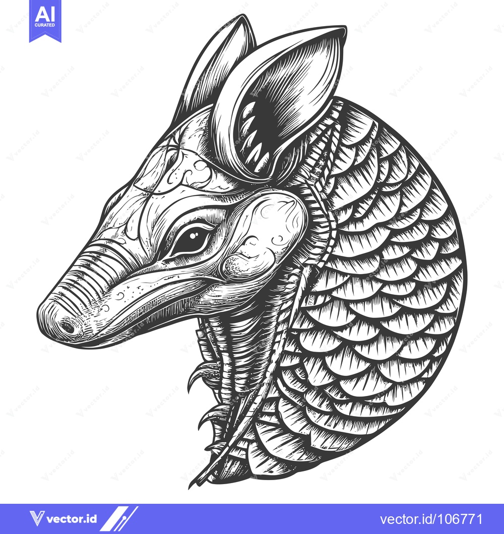 Premium Vector dari Hand-Drawn Black and White Illustration of an Armadillo Head