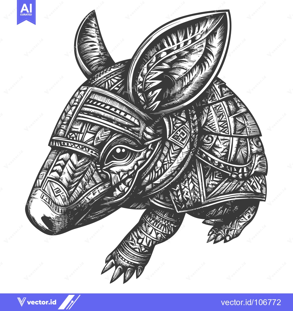 Premium Vector of Ornate Black and White Armadillo Illustration