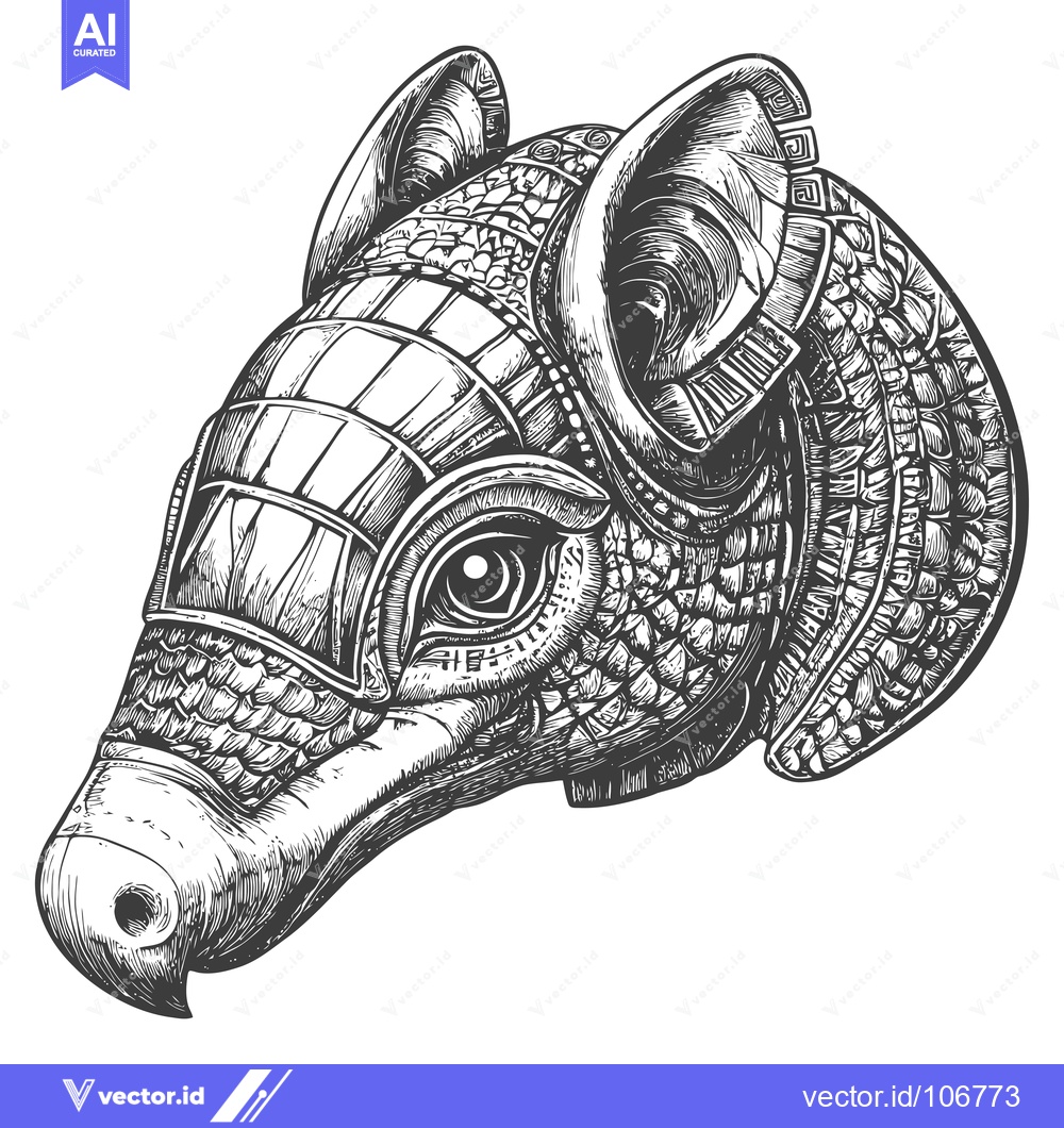 Premium Vector dari Detailed Line Drawing of an Armadillo Head with Geometric Pattern