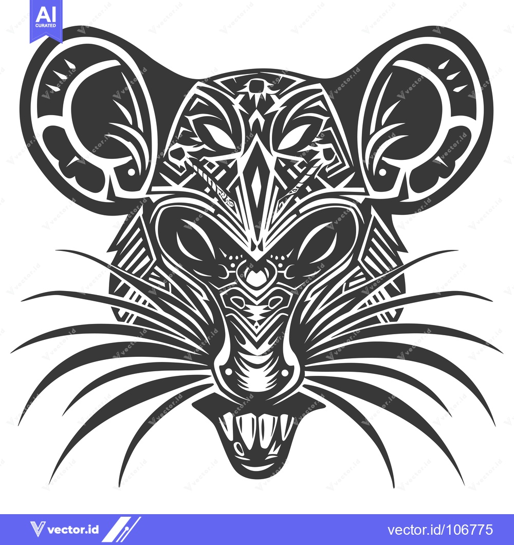 Premium Vector dari Tribal Art Style Rat Head with Ferocious Expression