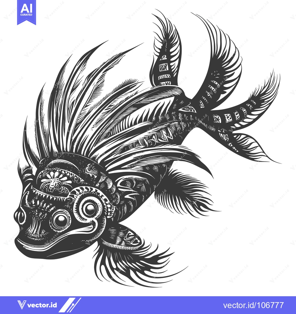 Premium Vector dari Intricate Ornamental Black and White Fish Design