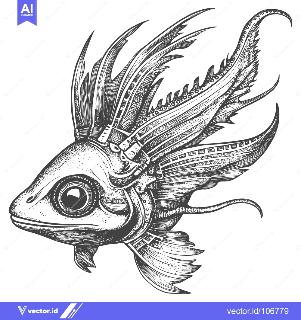 Premium Vector dari Steampunk Fish with Detailed Fin and Tail