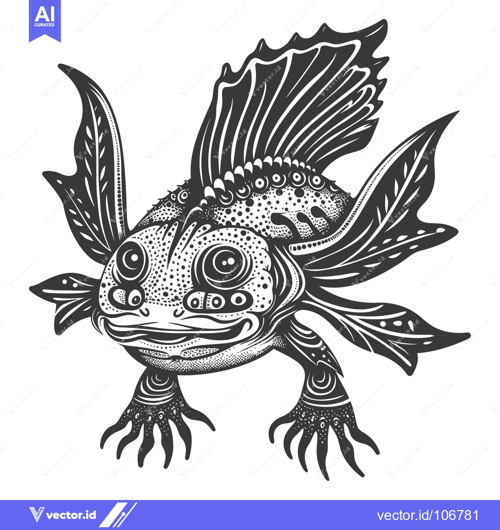 Premium Vector of A stylized black and white illustration of a fantastical fish with lar