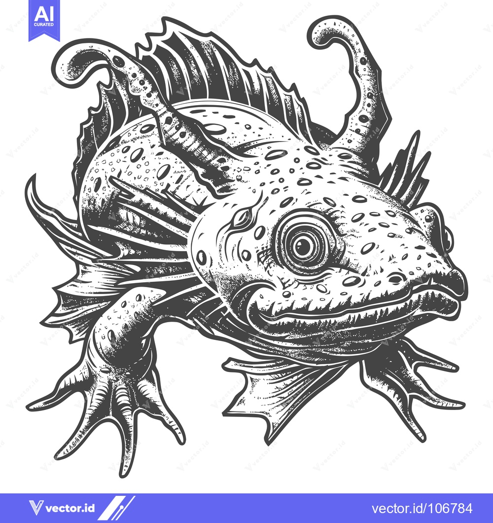 Premium Vector dari A Detailed Black and White Illustration of a Mythical Sea Creature