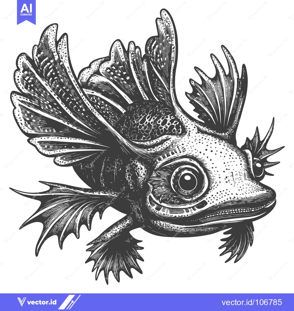 Premium Vector dari Detailed Black and White Illustration of a Flying Fish with Spiky Fins