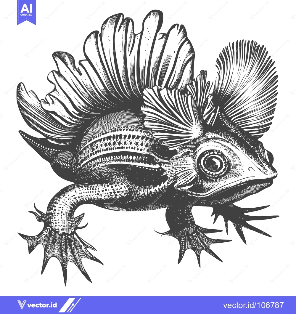 Premium Vector dari Hand-drawn illustration of a stylized fantastical amphibian creature w