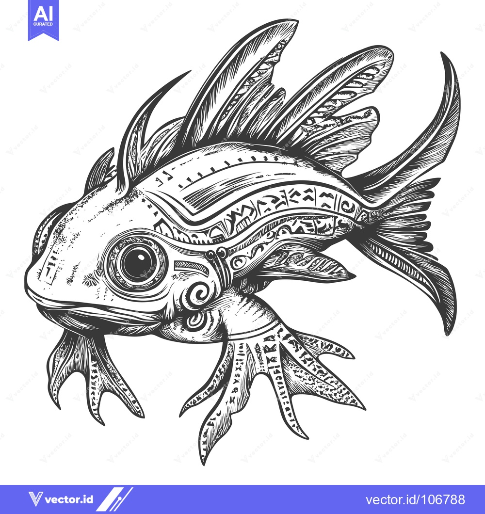 Premium Vector dari Intricate Detailed Black and White Ornamental Fish Illustration