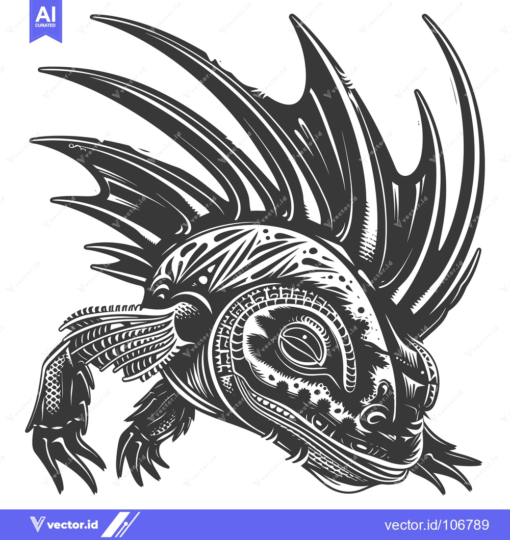 Premium Vector dari Detailed Monochrome Illustration of a Mythical Creature with Spikes an