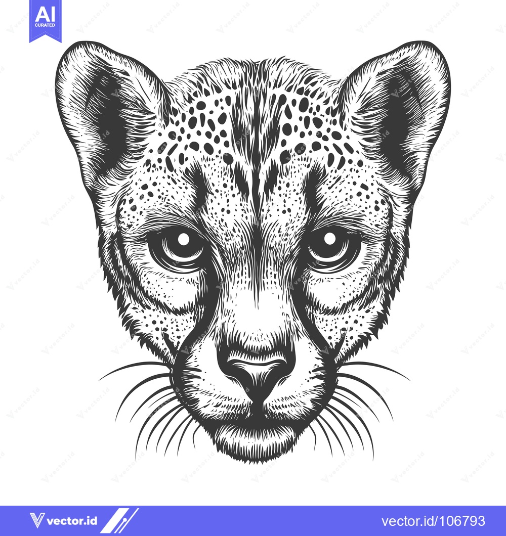 Premium Vector dari Black and White Illustration of a Cheetah's Head