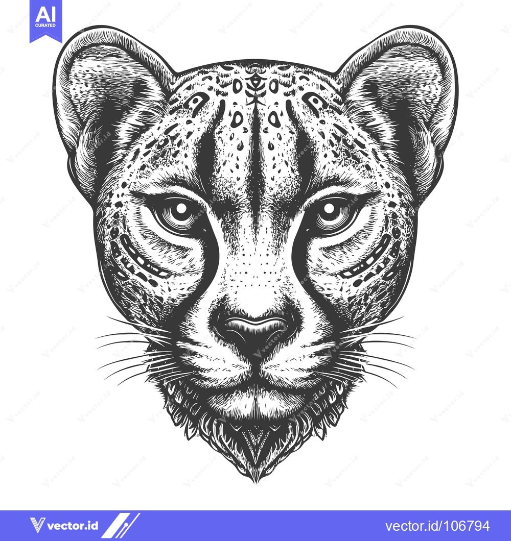 Premium Vector dari Black and White Cheetah Head Illustration
