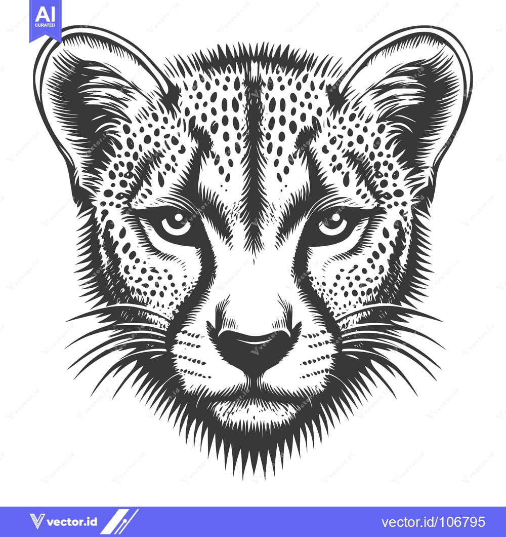 Premium Vector dari Cheetah Portrait in Black and White Engraving Style