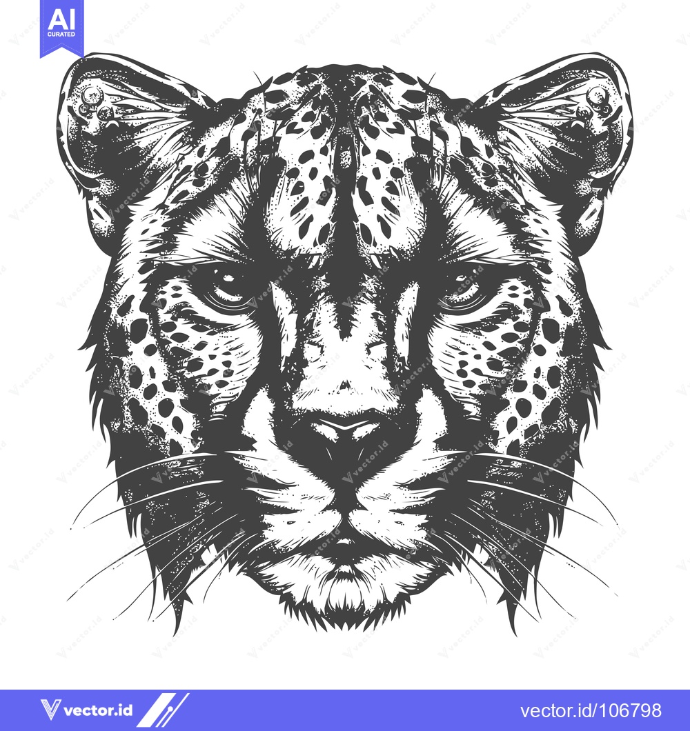 Premium Vector of Close-up Black and White Drawing of a Cheetah's Head