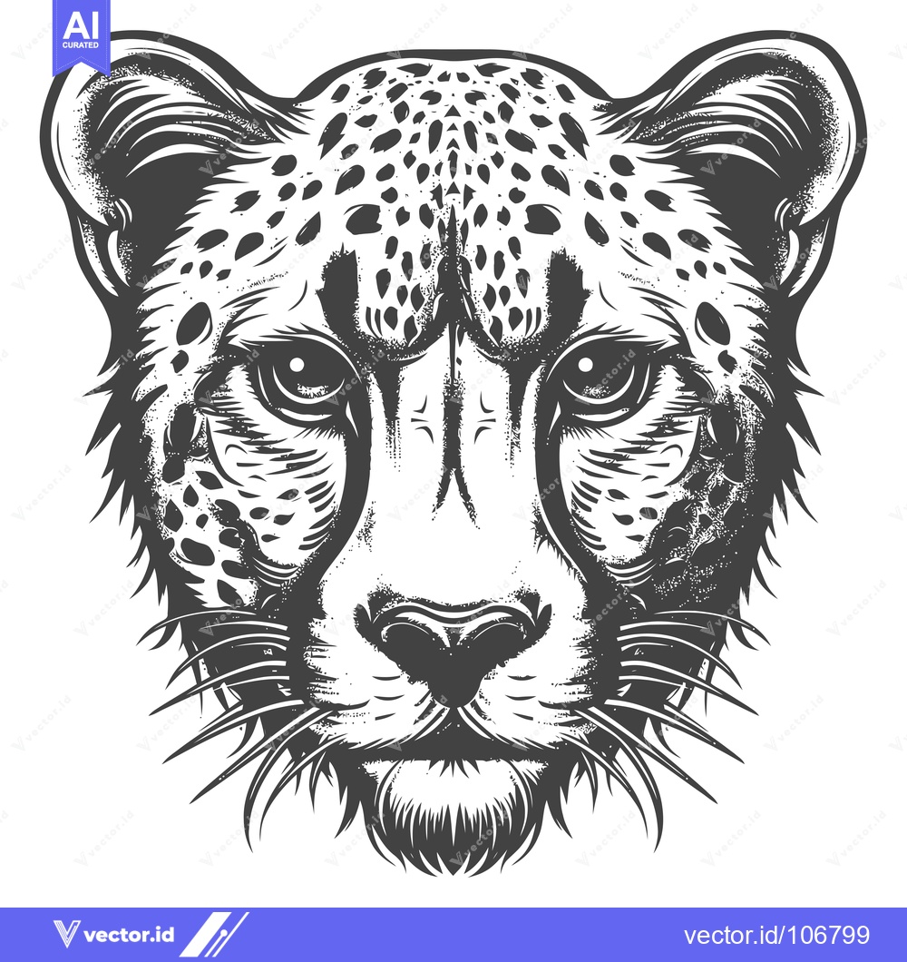 Premium Vector of Detailed Black and White Illustration of a Cheetah's Head