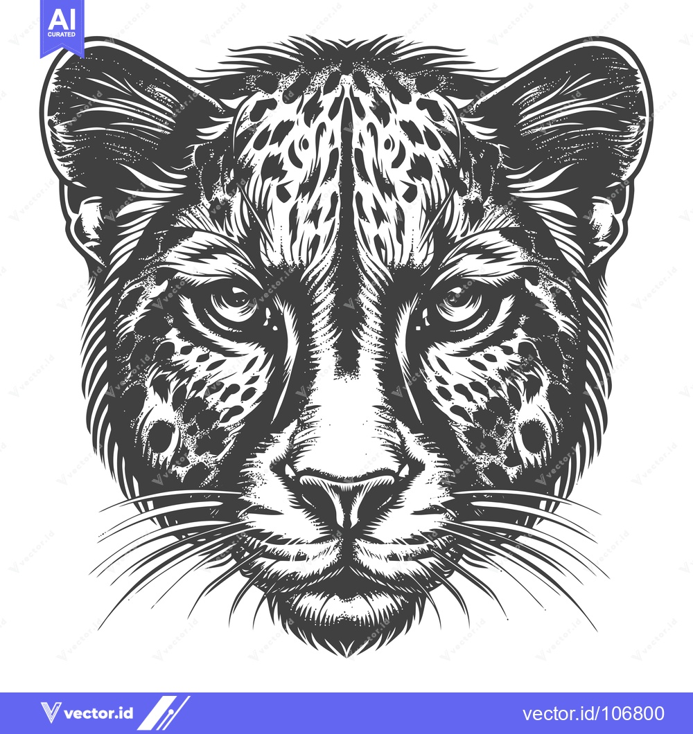 Premium Vector dari Close-up Black and White Illustration of a Cheetah's Face