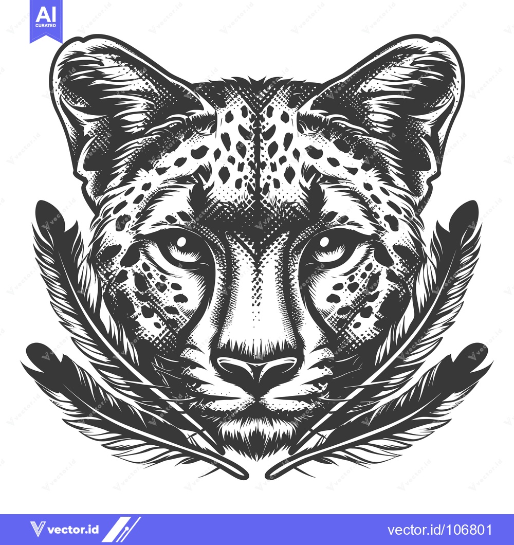 Premium Vector of Cheetah Head with Feathers