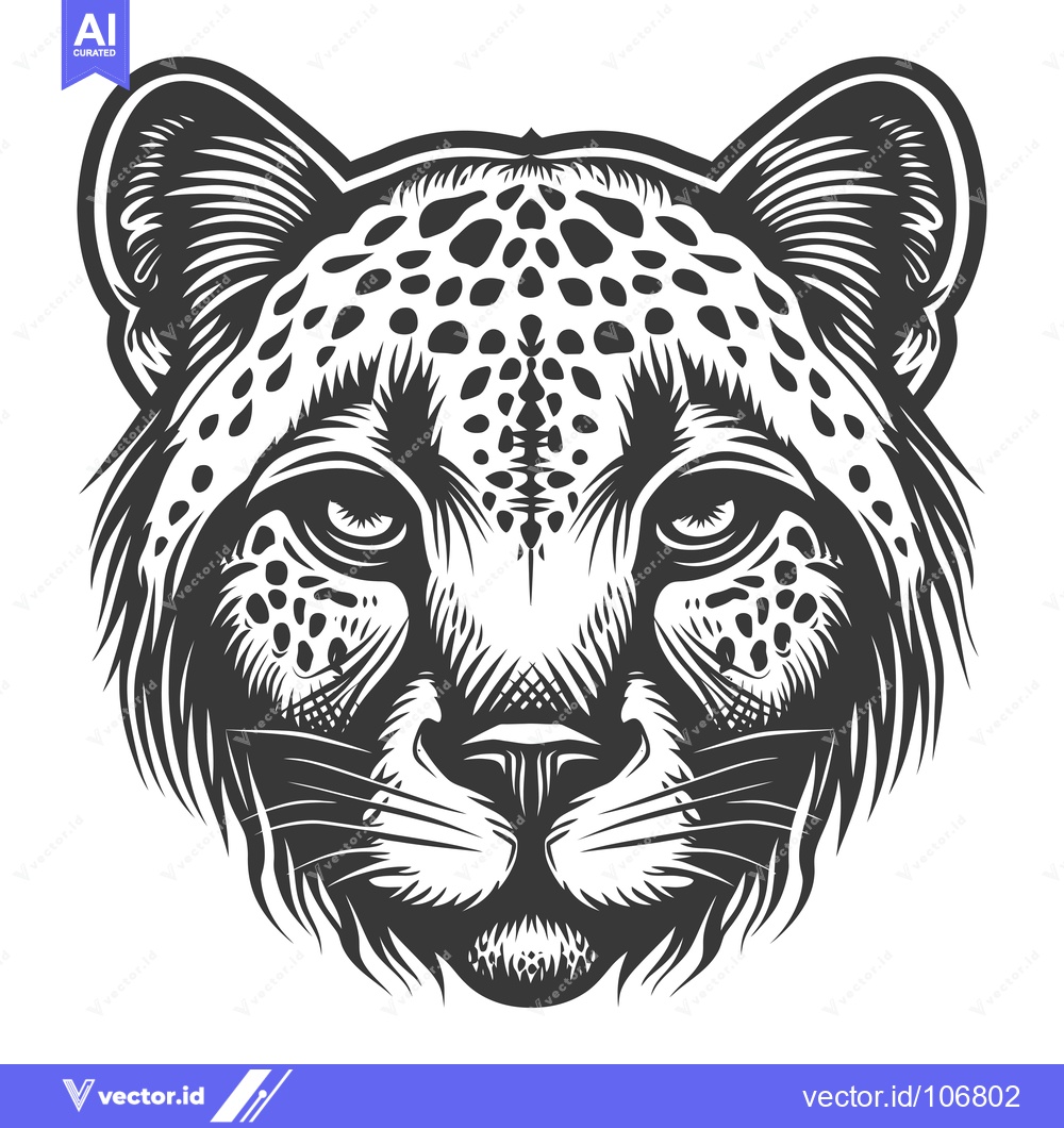 Premium Vector of Close-up Black and White Illustration of a Cheetah's Face
