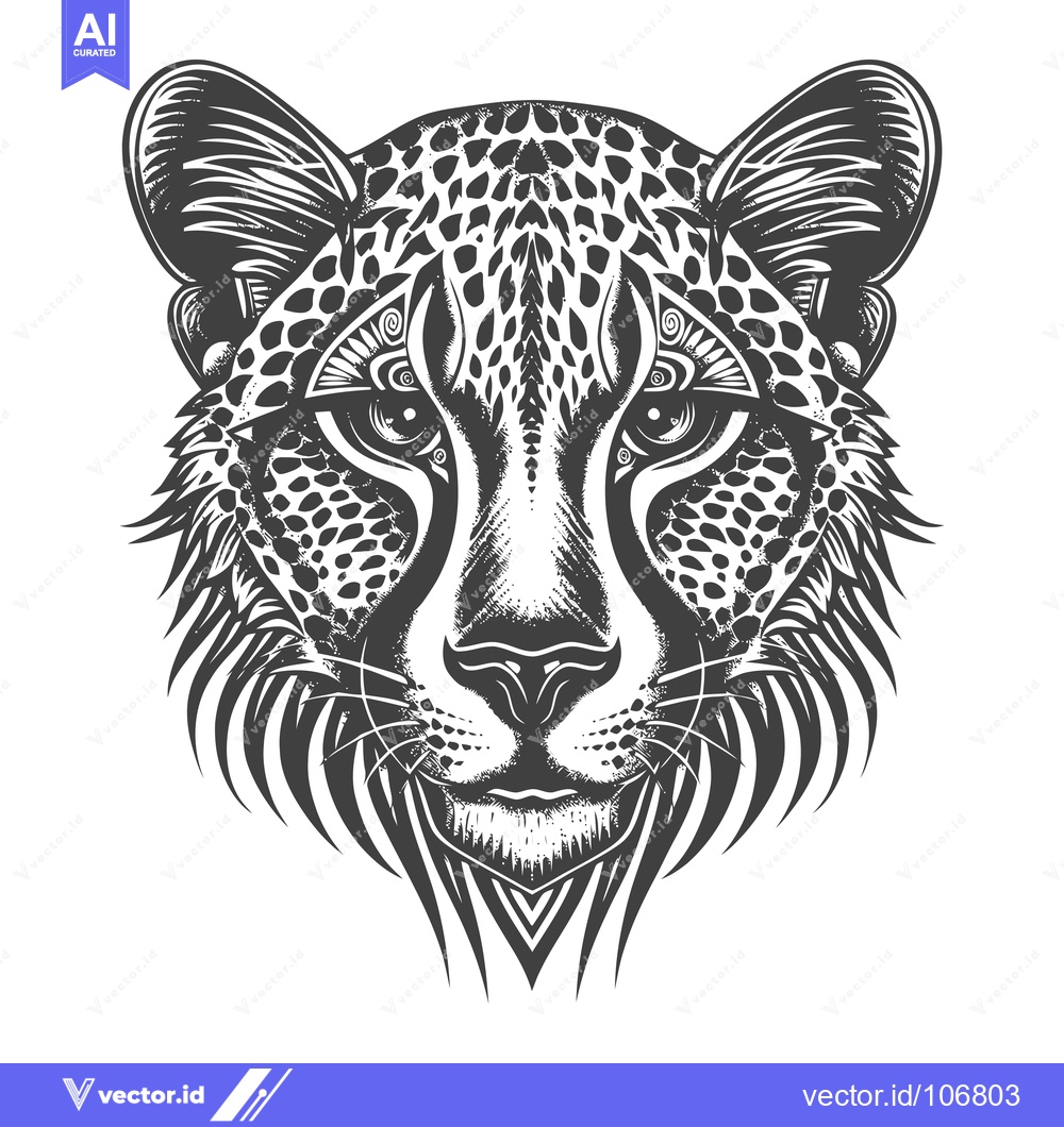 Premium Vector dari Detailed Black and White Illustration of a Cheetah's Head