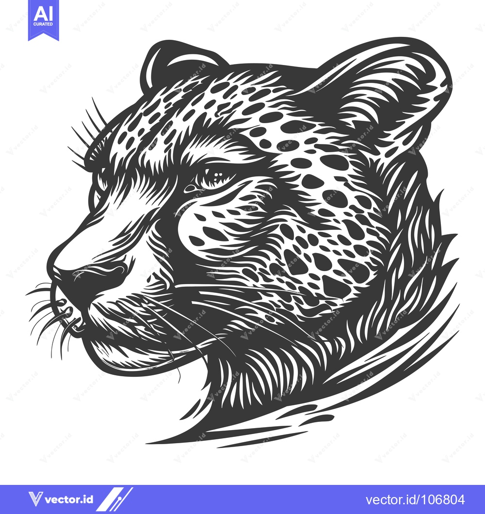 Premium Vector of Black and White Cheetah Head Illustration