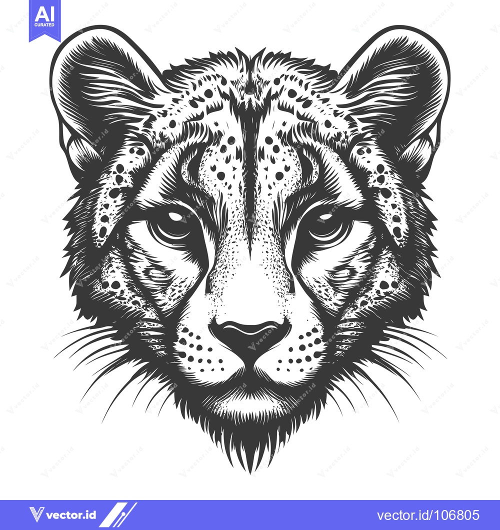 Premium Vector dari Black and White Cheetah Head Illustration